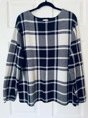 EUC J. Jill Jacquard Plaid Sweater | Black White Check Knit Pullover